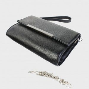 Leather Wristlet Clutch/Crossbody Purse - Black